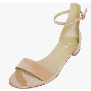 YDN Nude Block Low Heel Sandals Open Toe Ankle Strap Walking Dress Shoes